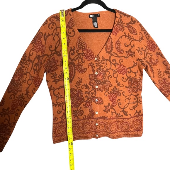 Carole Little Orange Paisley Floral Cardigan Sweater Size L Wool Angora Classic - Picture 5 of 10